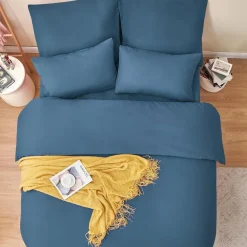 Ruikasi Bettwäsche 220x240 cm Denim Blau 3-teilig Mikrofaser mit Reißverschluss