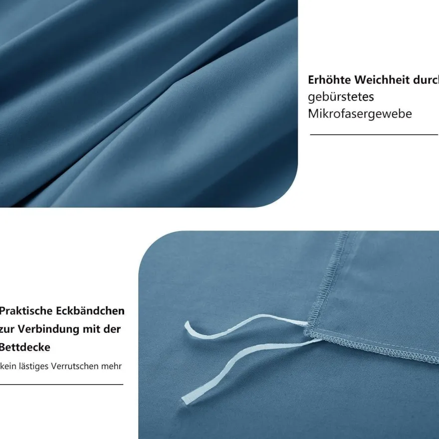 Ruikasi Bettwäsche 220x240 cm Denim Blau 3-teilig Mikrofaser mit Reißverschluss