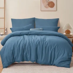 Ruikasi Bettwäsche 220x240 cm Denim Blau 3-teilig Mikrofaser mit Reißverschluss