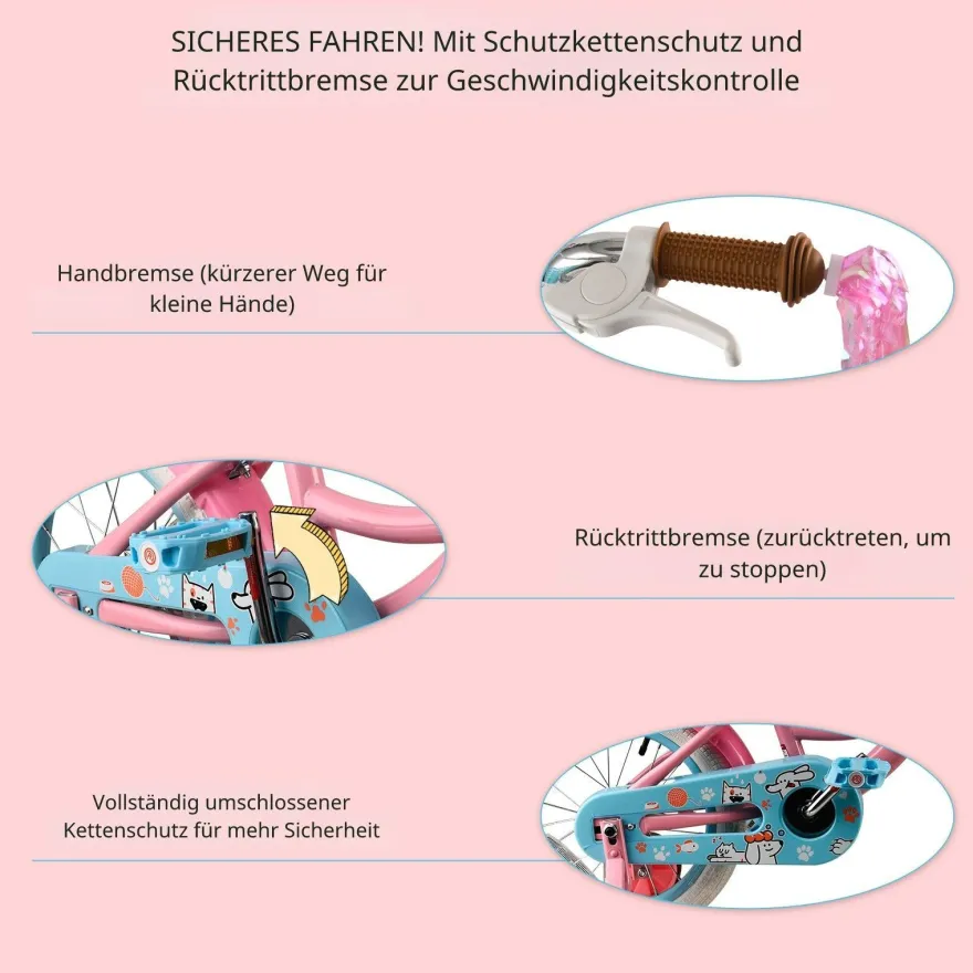Rully Kinderfahrrad 12/14/16 Zoll Bike - höhenverstellbar, Rücktrittbremse, tützräder