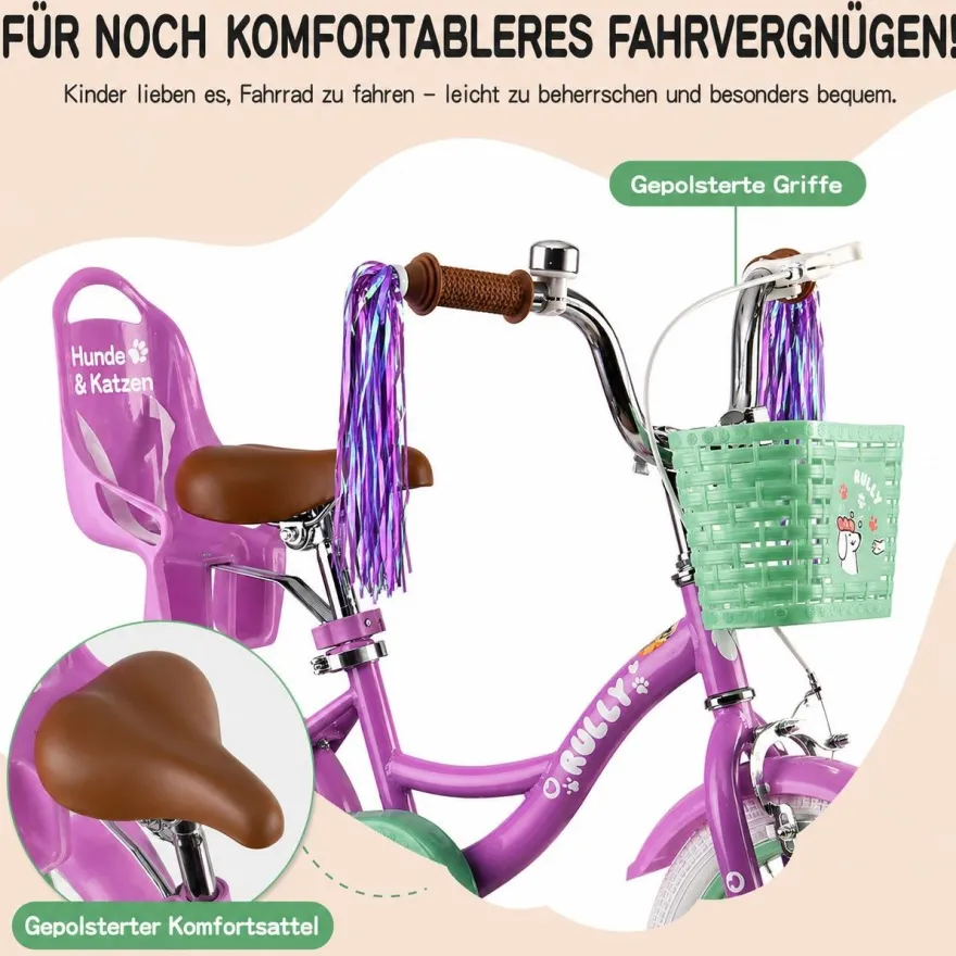 Rully Kinderfahrrad 12/14/16 Zoll Bike - höhenverstellbar, Rücktrittbremse, tützräder