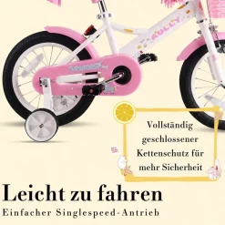 RULLY Kinderfahrrad 12/14/16 Zoll Bike -höhenverstellbar, Stützräder, Rücktrittbremse
