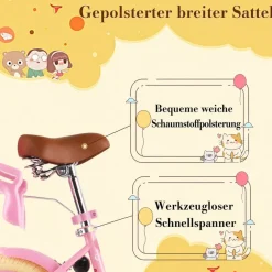 RULLY Kinderfahrrad 12/14/16 Zoll Bike -höhenverstellbar, Stützräder, Rücktrittbremse