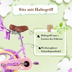 RULLY Kinderfahrrad 12/14/16 Zoll Bike -höhenverstellbar, Stützräder, Rücktrittbremse