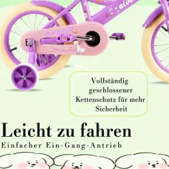 RULLY Kinderfahrrad 12/14/16 Zoll Bike -höhenverstellbar, Stützräder, Rücktrittbremse