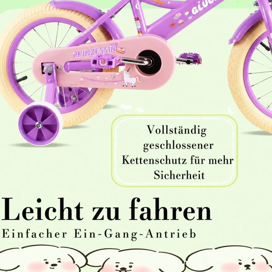 RULLY Kinderfahrrad 12/14/16 Zoll Bike -höhenverstellbar, Stützräder, Rücktrittbremse