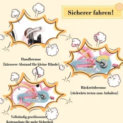 RULLY Kinderfahrrad 12/14/16 Zoll Bike -höhenverstellbar, Stützräder, Rücktrittbremse