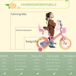 RULLY Kinderfahrrad 12/14/16 Zoll Bike -höhenverstellbar, Stützräder, Rücktrittbremse