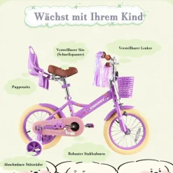 RULLY Kinderfahrrad 12/14/16 Zoll Bike -höhenverstellbar, Stützräder, Rücktrittbremse