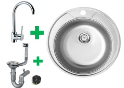 Runde Edelstahlspüle Ø51 cm – mit Armatur & Siphon-Set