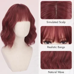 RUWISS Kurze Wellige Bob Perücke mit Pony, Hell Lila, 35 cm, Synthetik, für