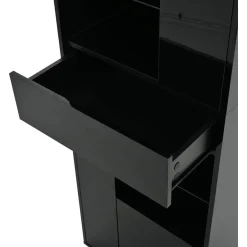 SACOOL Hochschrank Vitrine 55x38x170cm Schwarz mit 1 Schublade, 4 Schränken und