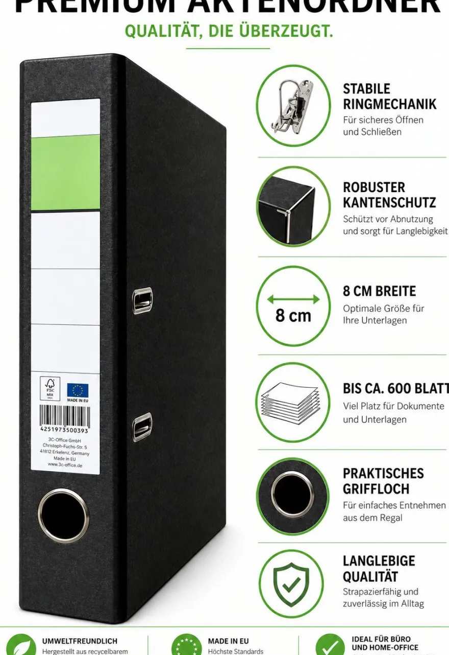 SAD 10er Pack Ordner Breit 8cm Ringordner marmoriert Aktenordner für Ablage