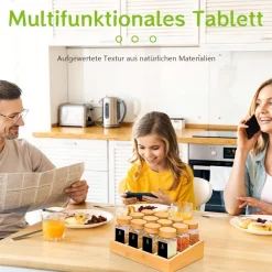 SAEIV Gewürzregal Holz Bambusfächern 12 Gläsern 120ml Organizer