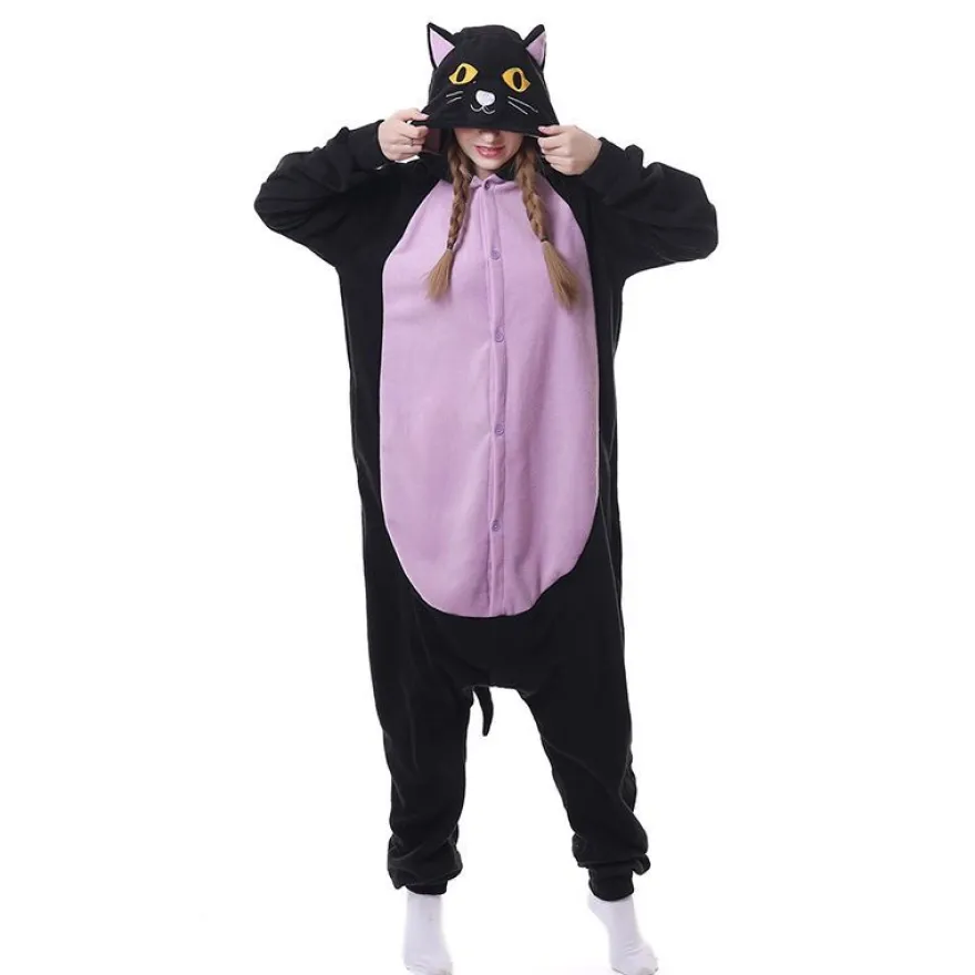 Sailor Moon Luna One-Piece Hooded Pyjama Cosplay Kostüm Winter Robe Schlafanzug