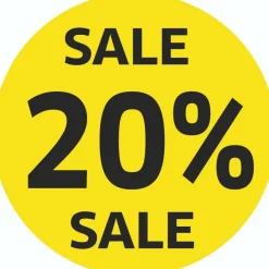 20% SALE Schaufenster Aufkleber Rabatt Ausverkauf Schlussverkauf SSV WSV % gelb