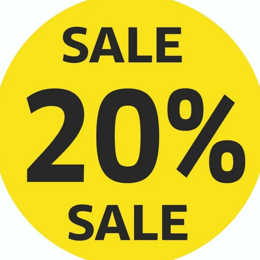 20% SALE Schaufenster Aufkleber Rabatt Ausverkauf Schlussverkauf SSV WSV % gelb