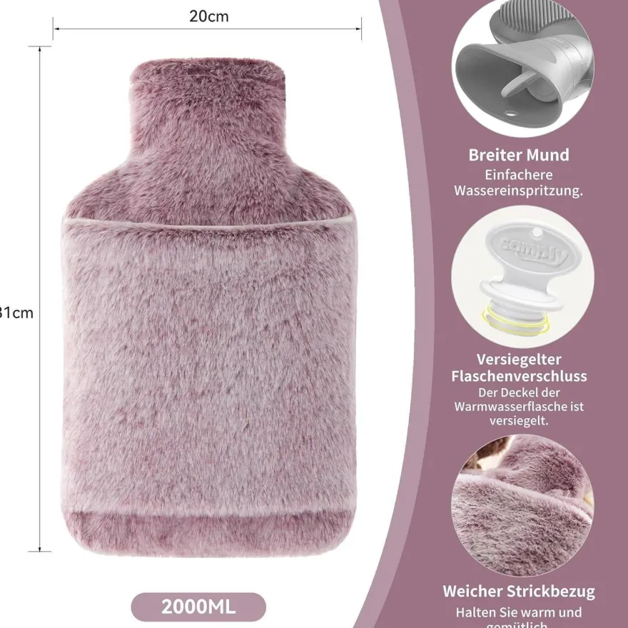 samply Wärmflasche 2L mit weichem Bezug für kalte Nächte - Lila