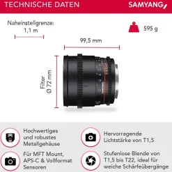 Samyang MF 85mm T1,5 Video DSLR II MFT
