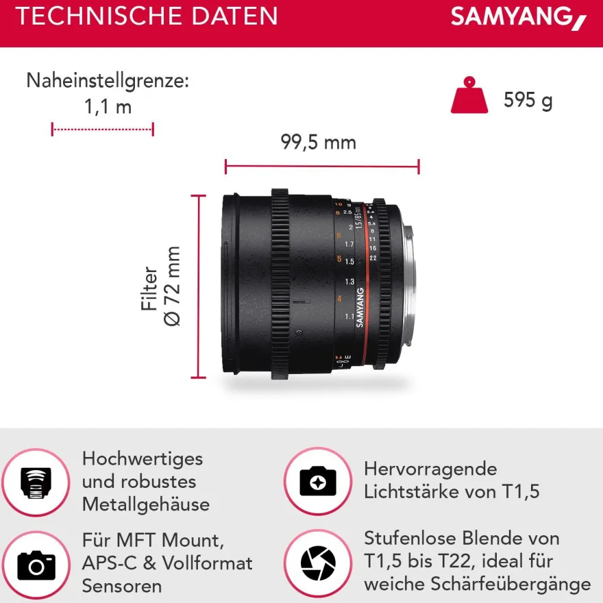 Samyang MF 85mm T1,5 Video DSLR II MFT