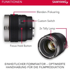 Samyang V-AF 45mm T1,9 FE Video-Objektiv für Sony E Kameraobjektiv Autofokus 8K
