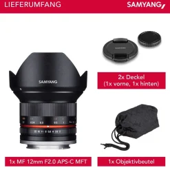 Samyang Weitwinkel Objektiv 12mm F2.0 APS-C OM-D E-M1 III OM-D DC-G91 Schwarz