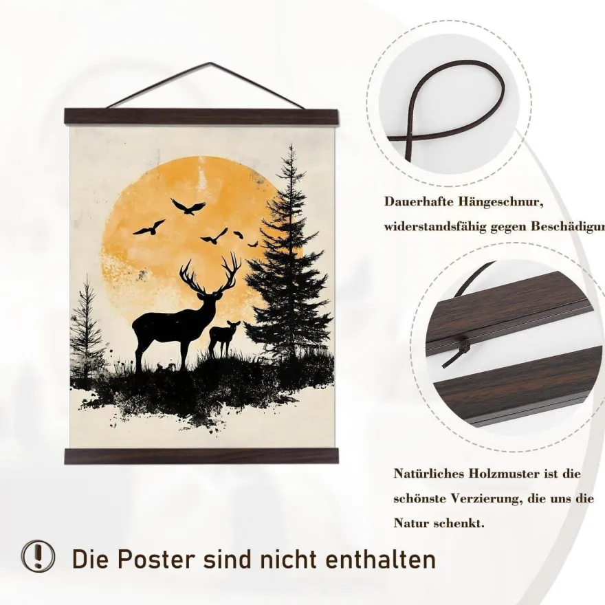 Sanauto Magnetische Posterleiste aus Nussbaumholz, 35cm Breite, für Bilder und