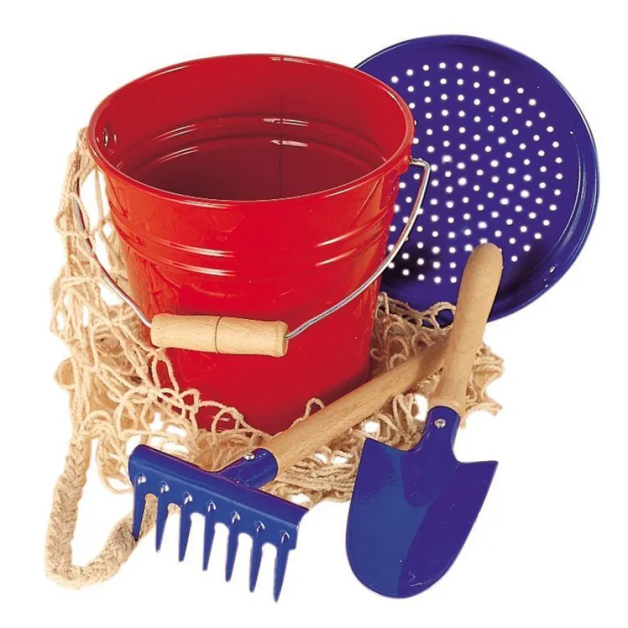 Sandspiel-Set: Eimer, Schaufel, Rechen (Metall) für den Sandkasten 535064 Glückskäfer