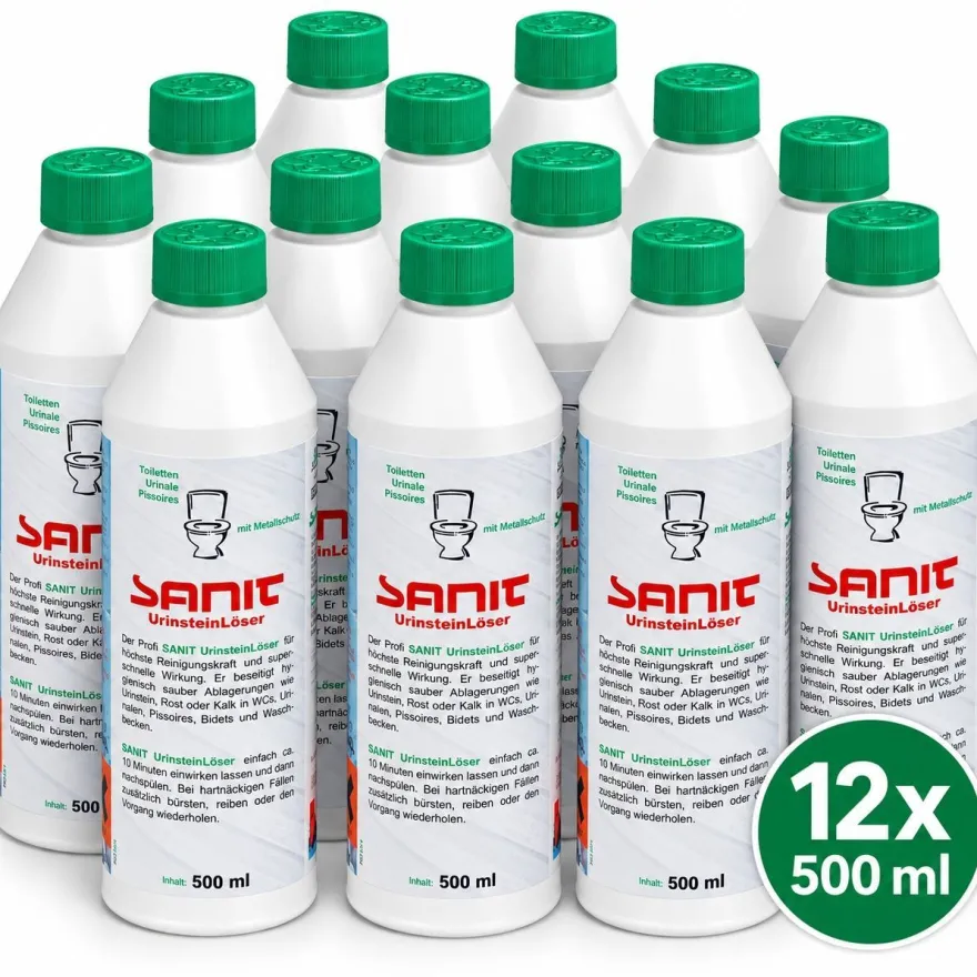 SANIT Urinsteinlöser 12 x 500ml beseitigt hygienisch sauber Urinstein, Rost oder Kalk