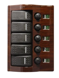 Schalttafel Mahagoni mit 5-Taste Schaltpaneel Wurzelholz 12V Schalterpaneel Boot