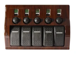 Schalttafel Mahagoni mit 5-Taste Schaltpaneel Wurzelholz 12V Schalterpaneel Boot