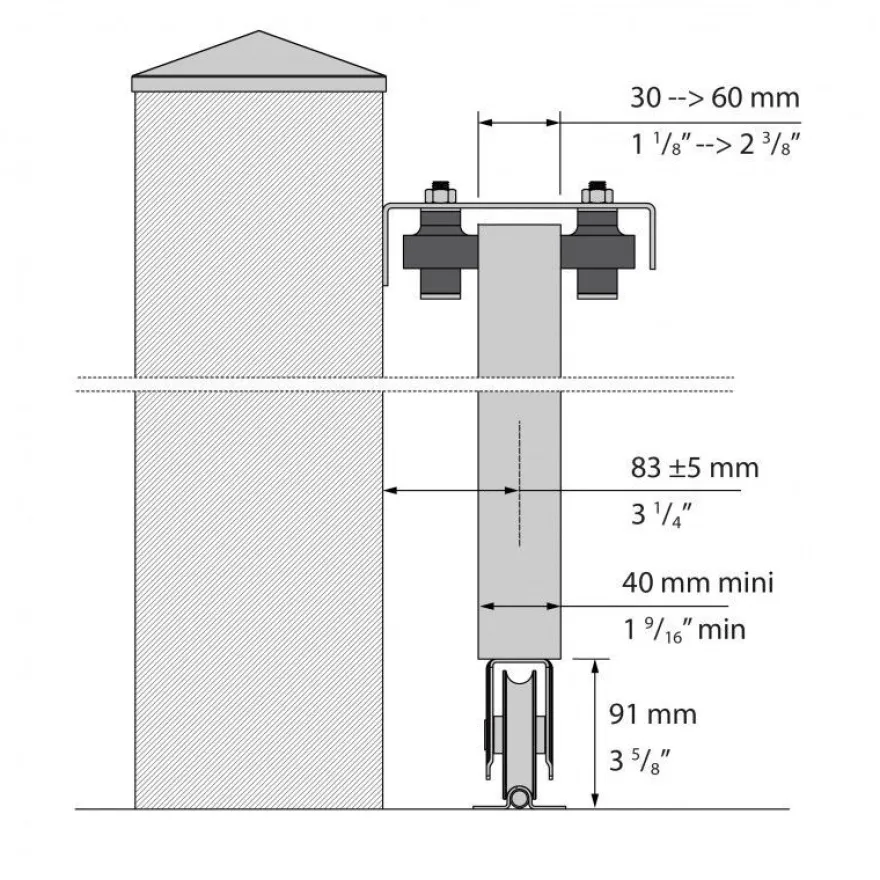 Schiebetorbeschlag SLID'UP 1600 mit Bodenlaufschiene 585 cm (3x 195 cm) für Tore bis