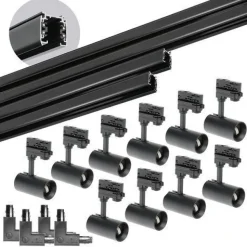 Schienensystem Komplett-Set 2x2m+2x1m Schiene, 4x L-Verbinder, 10x Lampe Schwarz