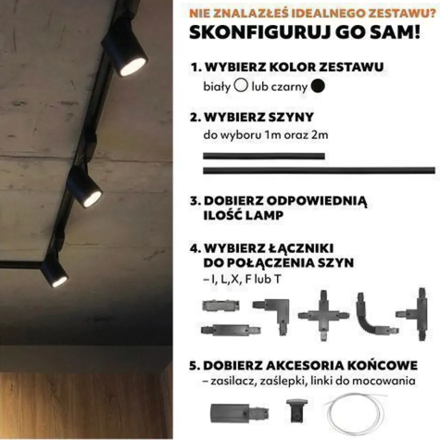 Schienensystem Komplett-Set 2x2m+2x1m Schiene, 4x L-Verbinder, 10x Lampe Schwarz