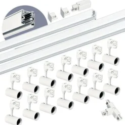 Schienensystem Komplett-Set 1m + 2m + 2m 14xLampe T-Verbinder Netzteil, Kappe Weiß
