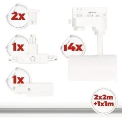 Schienensystem Komplett-Set 1m + 2m + 2m 14xLampe T-Verbinder Netzteil, Kappe Weiß