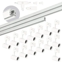 Schienensystem Komplett-Set 1m + 2m + 2m 14xLampe T-Verbinder Netzteil, Kappe Weiß