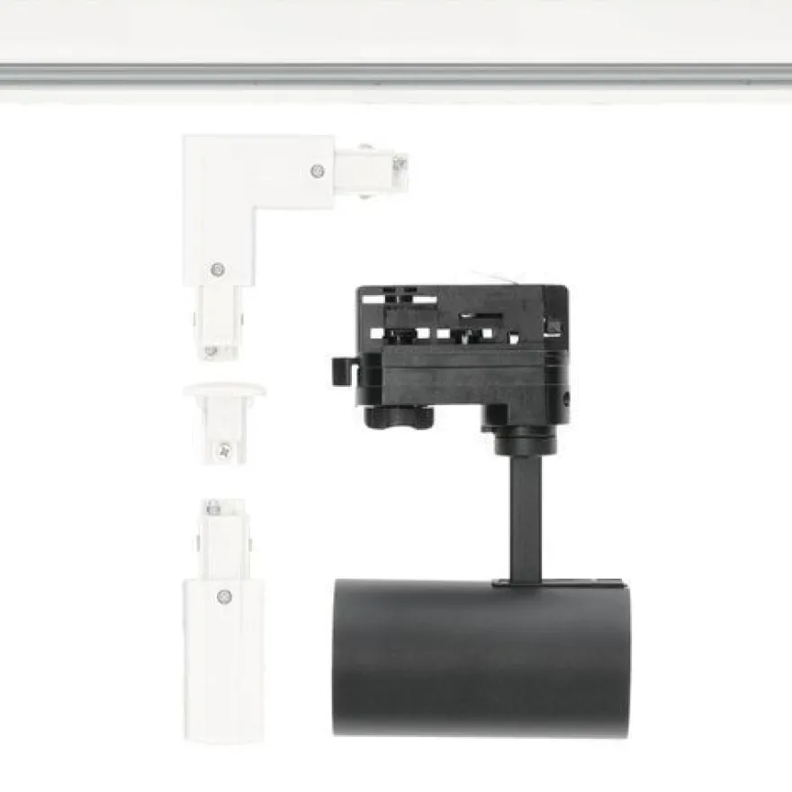 Schienensystem Komplett-Set weiße Schiene 2m+1m, 5x L-Lampe Schwarz, L-Weiche