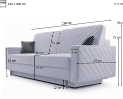 Schlafsofa California Schwarz mit Schlaffunktion und Bettkasten Couch für Wohnzimmer