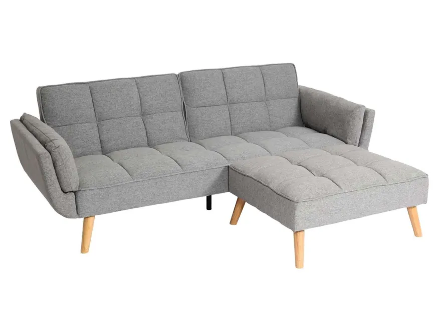 Schlafsofa HWC-K18 mit Ottomane, Couch Sofa Gästebett, Schlaffunktion 218x175cm