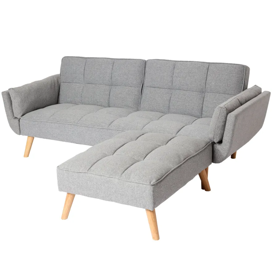 Schlafsofa HWC-K18 mit Ottomane, Couch Sofa Gästebett, Schlaffunktion 218x175cm