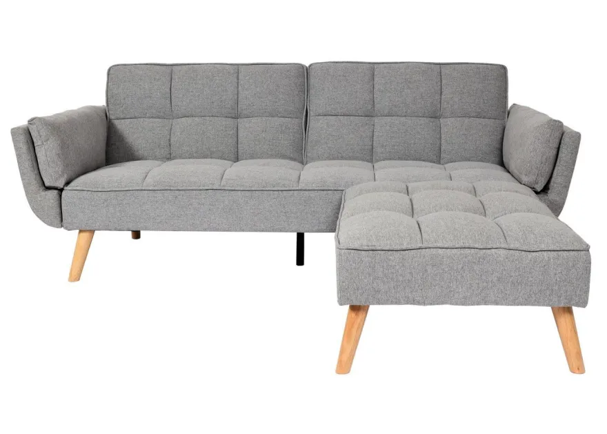 Schlafsofa HWC-K18 mit Ottomane, Couch Sofa Gästebett, Schlaffunktion 218x175cm