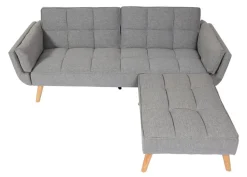 Schlafsofa HWC-K18 mit Ottomane, Couch Sofa Gästebett, Schlaffunktion 218x175cm