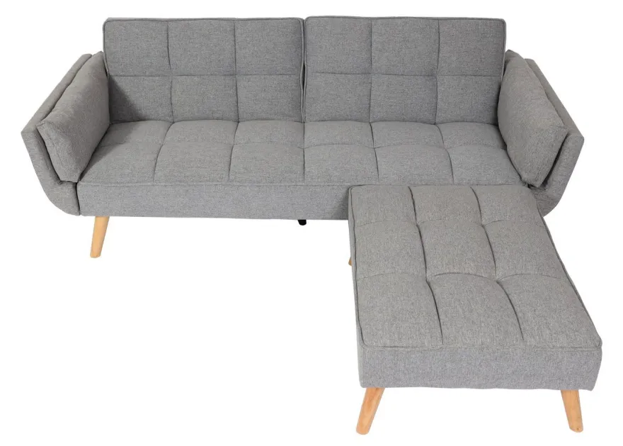 Schlafsofa HWC-K18 mit Ottomane, Couch Sofa Gästebett, Schlaffunktion 218x175cm