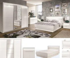 Schlafzimmer komplett weiß hochglanz IRIS Set C Schwebetürenschrank Bett Kommode