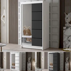 Schlafzimmerschrank LETTO III 100 mit Spiegel - Kleiderschrank Schiebetüren Schrank