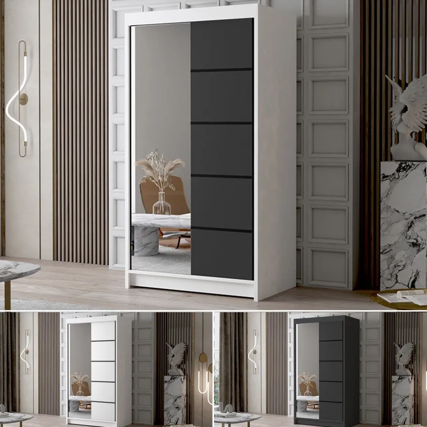 Schlafzimmerschrank LETTO III 100 mit Spiegel - Kleiderschrank Schiebetüren Schrank