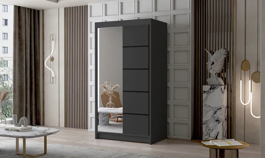 Schlafzimmerschrank LETTO III 100 mit Spiegel - Kleiderschrank Schiebetüren Schrank
