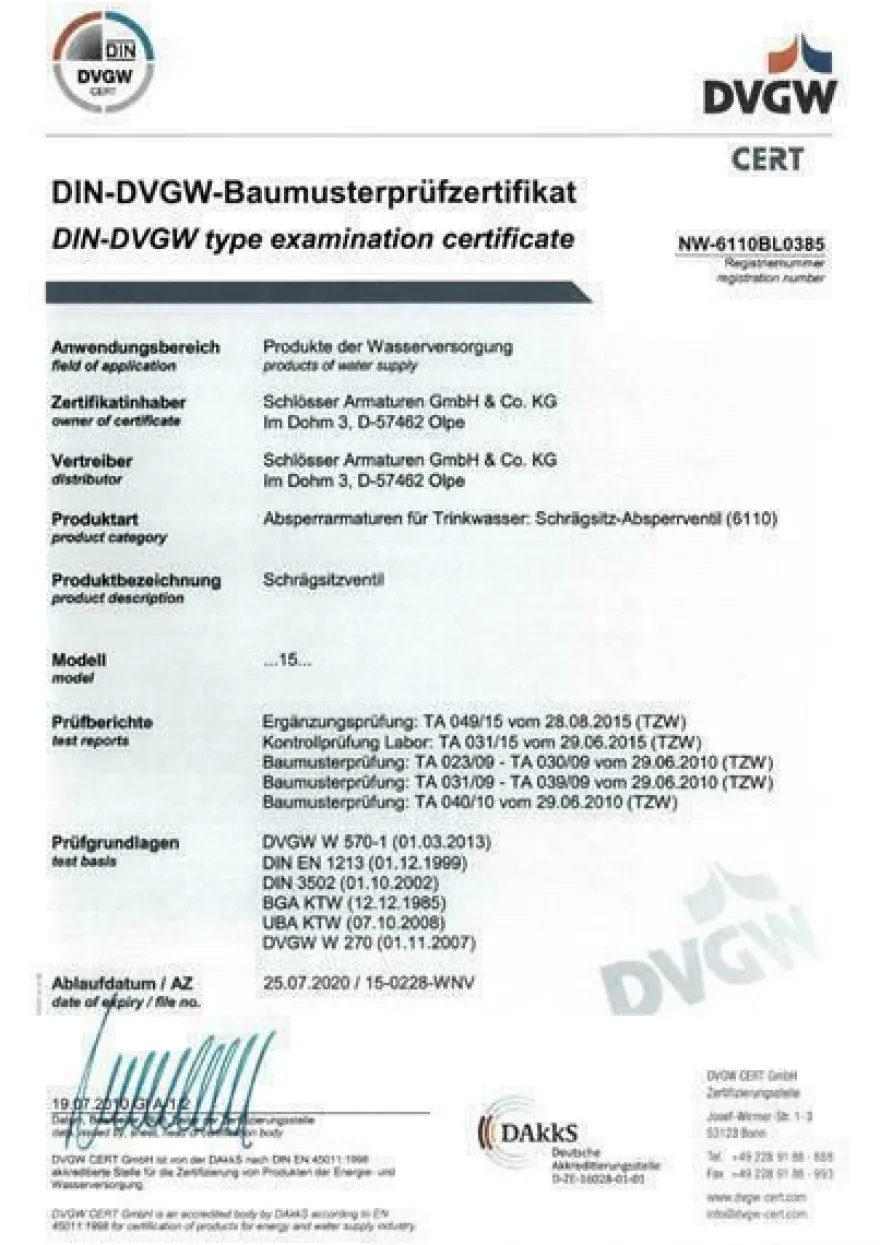 Schlösser Freistromventil / Schrägsitzventil 11/4