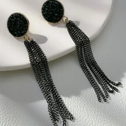 Schmuck, Damenohrringe, lange schwarze Ohrringe mit Quasten